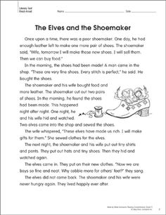 the elves and the shoemaker worksheet with answer sheet for students to use