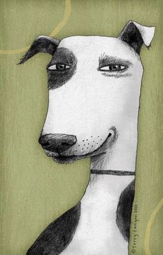 a drawing of a black and white dog