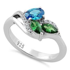 Top of ring height: 9.6mm

Top of ring width: 12.1mm

Band width: 2mm

Shank width: 2.7mm



Stone material: blue, green, & clear cubic zirconia

Stone shape: oval, marquise, round cut

Total number of CZ stones: 21

Stone setting: prong setting



Metal: 925 sterling silver

Plating: rhodium plated

Finish: high polish Green Stone Jewelry, Cz Rings, Dolphin Jewelry, Silver Jewelry Box, Sparkly Ring, Cleaning Silver Jewelry, Zirconia Rings, Layered Necklaces Silver, Fine Silver Jewelry