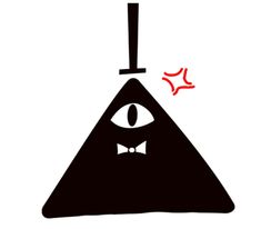 a black triangle with an eye and a bow tie