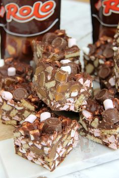 several pieces of rocky candy bars on a plate