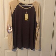 Beautiful Shirt In Excellent Condition From A Smoke Free Home. Fall Crew Neck Purple Blouse, Purple Crew Neck Blouse For Fall, Fall Purple Crew Neck Blouse, Tops Long Sleeve, Elbow Patches, Long Sleeve Shirt, Sleeve Shirt, Long Sleeve Tops, Sequin