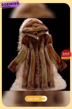 Dark Brown Casual Solid Patchwork Hooded Collar Outerwear Casual Coats For Women, Chinchilla Coat, Denim Coat Women, Long Faux Fur Coat, Overcoat Jacket, Fur Collar Coat, Winter Outwear, Mink Fur Coat, Long Coats