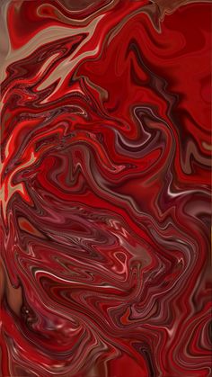 an abstract painting with red, brown and black colors on it's surface is shown