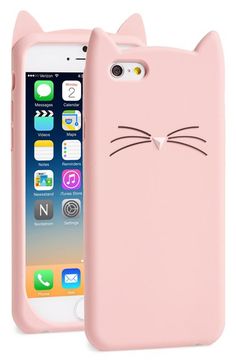 a pink iphone case with a cat face on the front and back cover for an iphone 6