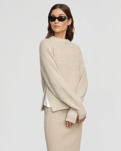 Roya Marled Boyfriend Sweater Relaxed Fit Textured Knit Cropped Sweater For Layering, Oversized Workwear Sweater With Chunky Knit, Oversized Chunky Knit Sweater For Work, Oversized Cropped Sweater For Layering With Ribbed Cuffs, Versatile Sweater With Ribbed Cuffs And Relaxed Fit, Oversized Versatile Sweater For Work, Versatile Oversized Sweater For Workwear, Oversized Knit Sweater For Work, Chic Oversized Cropped Sweater In Chunky Knit