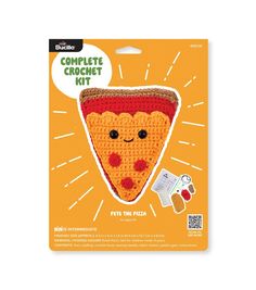 the crochet kit has a piece of pizza on it's back side