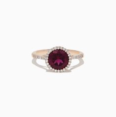 Effy Bordeaux 14K Rose Gold Rhodolite Garnet and Diamond Ring, 2.20 TCW Rhodolite Garnet Ring, Garnet And Diamond Ring, Rose Stone, Rhodolite Garnet, Garnet Rings, Gold Rose, Round Diamonds, Garnet, Gold Metal