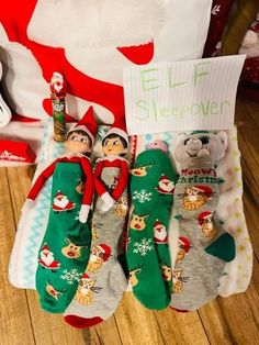 the elfs are sleeping in their christmas stocking