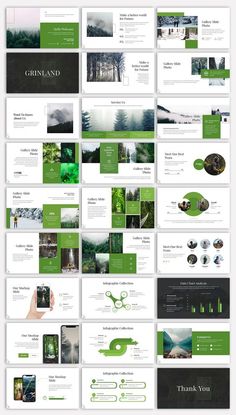 the green powerpoint presentation is displayed on a white background with lots of different images