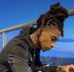 Dread Hairstyles For Men With Color, Dreadheads With Tattoos, Temp Fade Dreads, Dudes With Dreads, Dread Head With Tattoos, Dreads With Bandana Men, Men With Locs, Men Locs, Hightop Dreads Men