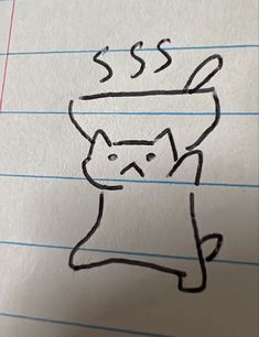 a drawing of a cat sitting on top of a piece of lined paper with the letter s in it