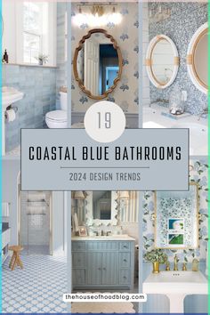 coastal blue bathroom designs with text overlay that reads 19 coastal blue bathrooms