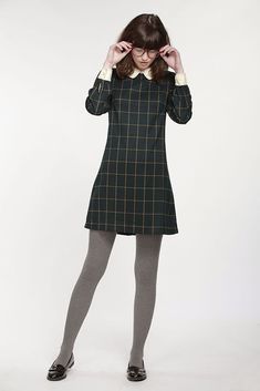 Tartan Dress Outfit, Collared Dresses, Miss Patina, Taylor Swift Outfits, Vintage Inspired Fashion, Dressy Fashion, Tartan Dress, Mod Fashion, Tights Outfit