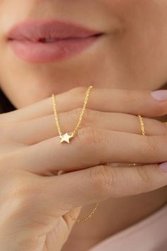 10k 14k 18k Solid Gold Star Necklace, Tiny Diamond Star Necklace, Mini Small Star Drop Necklace, Celestial Dainty Star Necklace Gift for Her  FEATURES• Solid Gold (real gold, not gold plated or gold filled material)• Gold Karat: 10K (417) - 14K (585) - 18K (750) (optional)• Pendant Height: 0.33 Inches (0.84 cm)• Pendant Width: 0.35 Inches (0.89 cm)• Available Gold Color: Yellow gold, rose gold and white gold (optional)• Diamond weight: 0.015 ct• Diamond color: G-H Color• Diamond clarity: SIWhole 14k Gold Dainty Jewelry With Star Charm, Dainty 14k Gold Star Charm Jewelry, Dainty Star-shaped Yellow Gold Jewelry, Dainty Yellow Gold Star Jewelry, Delicate Yellow Gold Star Jewelry, Yellow Gold Star-shaped Jewelry With Delicate Chain, Delicate Star-shaped Yellow Gold Necklace, Delicate Yellow Gold Star Necklace, Delicate 14k Gold Jewelry With Star Charm