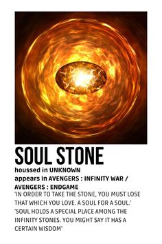 a poster with the words soul stone in it's center and an image of a glowing