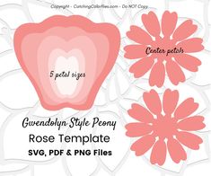 pink flowers and petals with text that says, garden style peony rose template svg,