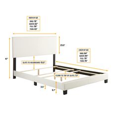 Chic and modern, this bed frame is completely upholstered and padded for a premium look and feel. Headboard features vertical stitch detail in the center. This bed will effortlessly complete the look of any bedroom. Built to last, this bed features heavy-duty construction with a 4 cross-slat system, and center support legs that easily support up to 700 lbs. You will need a box spring or foundation with this bed frame. 1 Year limited warranty. PerformaRest Bennett White Twin Upholstered Platform Bed | FLWH917TW Bed Frame White, Leather Upholstered Bed, Leather Platform Bed, Modern Platform Bed, Understated Style, Wingback Headboard, Leather Bed, Upholstered Bed Frame, Contemporary Bed