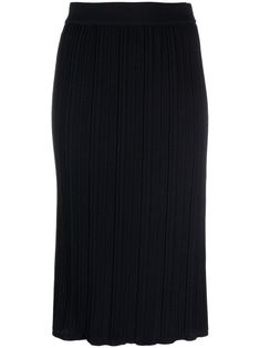 navy blue virgin wool plissé effect elasticated waistband slip-on style column silhouette grosgrain ribbon trim below-knee length Elegant Ribbed Skirt For Workwear, Elegant Ribbed Skirt For Work, Elegant Ribbed Skirt, Elegant Ribbed Midi Skirt, Workwear Ribbed Pencil Skirt, Ribbed Pencil Skirt For Workwear, Ribbed Pencil Skirt For Work, Ribbed Midi Skirt For Work, Elegant Knee-length Pleated Skirt With Elastic Waistband