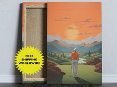 an image of a man standing in front of a painting with the words free shipping world wide