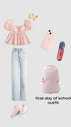 Cute Fits For The First Day Of School, First Day Of School 6th Grade Outfits, Cute First Day Of School Outfits College, Back To School First Day Outfits, Preppy First Day Of School Outfit Ideas, Good Back To School Outfits, Shopping Day Outfit Summer Casual, First Day If School Outfits 7th Grade, Girls First Day Of Middle School Outfit