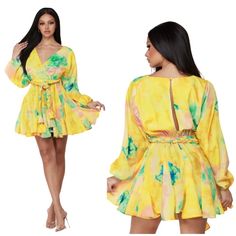 L’atiste After Glow Tie Dye Rainbow Faux Wrap Belted Flare Skater Mini Dress In Great Condition. No Rips, Tears Or Stains. Size: Medium Measurements Bust: 36” Length: 33” Sleeve: 23” Bundle Items For More Discounts And Savings! 5d.2222 Flirty Yellow V-neck Mini Dress, Yellow Floral Print Mini Dress For Party, Chic Yellow Mini Dress With Floral Print, Yellow Mini Length Flirty Dress, Chic Yellow Mini Dress For Spring, Yellow Flirty Mini Dress, Yellow V-neck Dress For Night Out, Yellow Long Sleeve Mini Dress With Floral Print, Chic Yellow Flowy Mini Dress