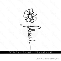 a flower that is drawn in black and white with the text cut file svg dxf eps png