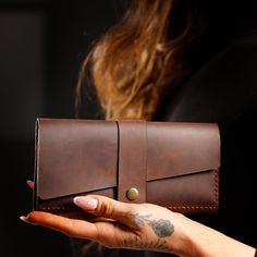 Modern Handmade Leather Wallets, Modern Handmade Brown Wallets, Modern Handmade Brown Wallet, Handmade Brown Wallet For Daily Use, Modern Handmade Wallets For Gifts, Modern Handmade Wallets As Gifts, Handmade Brown Trifold Wallet, Wrist Wallet, Womens Wallet