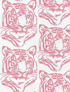 an orange and white tiger pattern on a white fabric with pink inking in the middle