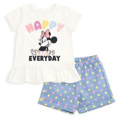 Give your little girl the gift of Disney magic with this cute and stylish Disney Minnie Mouse outfit! This comfy short sleeve tee and shorts set features vibrant and colorful artwork of iconic Disney characters like Minnie Mouse and Daisy Duck that your Disney fan will love to wear! Made of a soft material that keeps your child comfortable, this fashionable Minnie Mouse outfit is perfect for all day adventure and play! Summer Cotton Minnie Mouse Sets, Minnie Mouse Cotton Summer Sets, Cute Cotton Mickey Mouse Sets, Cute Mickey Mouse Cotton Sets, Playful Minnie Mouse Summer Set, Cute Minnie Mouse Summer Sets, Disney Minnie Mouse Outfit, Mouse Outfit, Minnie Mouse Outfits