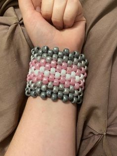 A beaded kandi cuff-style bracelet made in with pearlescent plastic pony beads in the style of the demigirl flag. Great to wear to LGBTQ+ events or just to show your pride! The string is elastic and stretchy to allow for easy wear on wrists of multiple sizes. The length is 30 beads, about 7 inches or so. If it's too big, you can always wear it further up your arm.  ALL ITEMS ARE HANDMADE BY ME, A DISABLED NONBINARY TRANS QUEER PERSON! Trans Kandi Cuff, Pride Kandi Bracelets, Pride Kandi, Bead Kandi, Demigirl Flag, Bracelets Kandi, Kandi Cuff Patterns, Bracelet Arm, Kandi Inspo