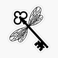 a black and white dragonfly sticker with the number eight on it's side