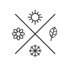 4seasonsthreads Simple Tatto, Small Colorful Tattoos, Spring Logo, Winter Tattoo, Flower Snowflake, Leaf Symbol, Summer Logo, Weather Symbols, Element Symbols