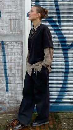 Outfits With Pinstripe Pants, Tshirt Over Shirt Outfit Women, Simple Attractive Outfits, Dressy Emo Outfits, Women Streetwear Winter, Queer Professional Outfits, Sweater Vest And T Shirt, September 2024 Outfit, Layered Outfits Streetwear