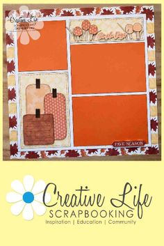 an orange scrapbook cover with flowers on it