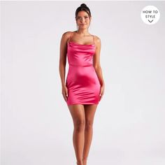 Windsor Hot Pink Leanna Satin Mini Dress. Size M. Never Worn Includes Tag! Dresses Windsor, Strappy Mini Dress, Windsor Dresses, Satin Mini Dress, Windsor, Spaghetti Strap, Hot Pink, Special Occasion, Sleek