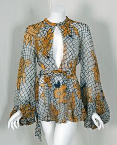 1970's Ossie Clark Deco-Floral Celia Birtwell Print Silk Blouse image 2 70s Sleeves, 1970s Blouse