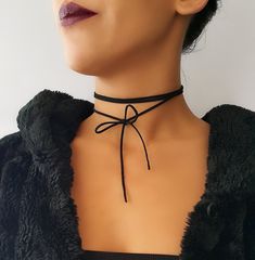 Black Choker Necklace - Radiate your beauty in this beautifully detailed Black Choker Necklace. Dress it up or dress it down its boho chic for any occasion. ------------------------------------♥ ♥♥ D E S C R I P T I O N ♥ ♥♥ --------------------------------------------------- ♥Choker Length : 140cm ♥Width : 3mm ♥Silver plated lobster clasp ♥Each necklace will be carefully wrapped in a tiny box and arrive ready to wear or personalize as a treasured, easy gift. ♥ Custom sizes available on all jewe Adjustable Cord Choker For Festivals, Black Bohemian Choker With Adjustable Cord, Bohemian Style Black Choker With Adjustable Cord, Elegant Party Choker With Adjustable Length, Elegant Adjustable Choker For Party, Chic Handmade Adjustable Choker, Elegant Choker Necklace With Adjustable Cord, Elegant Adjustable Cord Choker As Gift, Elegant Adjustable Black Ribbon Choker