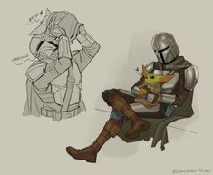 two different types of star wars characters sitting down