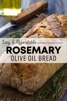 rosemary olive oil bread on a table with the words easy and enjoyable rosemary olive oil bread