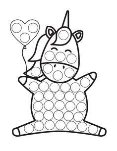 a coloring page with an image of a unicorn holding a heart in it's hand