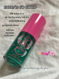 Cotton Candy Lip Gloss, Cute Lip Gloss Ideas, Two Faced Lip Gloss, Kissing Jelly Gloss, Too Faced Kissing Jelly Gloss, Too Faced Lipgloss, Best Lip Oil, Beads Makeup, Jelly Gloss