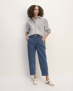 The Utility Barrel Pant Everlane Straight Leg Pants With Pockets, Everlane Straight Leg Bottoms With Pockets, Everlane High-waisted Pants, Everlane Straight Leg Relaxed Fit Bottoms, Everlane Relaxed Fit Straight Pants, Classic Everlane Bottoms For Spring, Everlane Relaxed Fit Straight Bottoms, Demin Outfit, Utility Barrel Pant