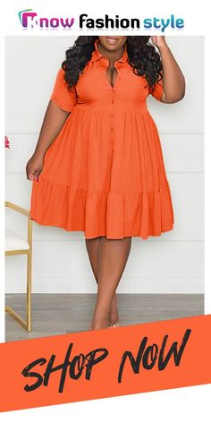 Tangerine Red Casual Solid Patchwork Buckle Turndown Collar A Line Plus Size Dresses Plus Size Orange Dresses, Orange Summer Outfits, Red Dress Plus Size Casual, Casual Red A-line Sundress, Free Size Orange V-neck Dress, Orange 3/4 Sleeve Summer Dress, Dress For Plus Size Women, Dresses Coats, Plus Size Baddie Outfits