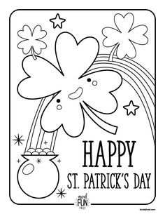 a st patrick's day coloring page with shamrocks and clovers on it