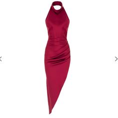 Valentina In Cherry Wine- Stunning Evening Gown Elegant Red Halter Neck Midi Dress, Red Silk Midi Dress For Night Out, Red Halter Neck Midi Cocktail Dress, Red Silk Maxi Dress For Date Night, Red Fitted Silk Midi Dress, Fitted Red Silk Midi Dress, Red Silk Midi Dress For Dinner, Red Silk Midi Dress For Evening, Red Silk Dinner Dress