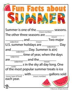 the fun fact about summer is shown in this printable worksheet for kids