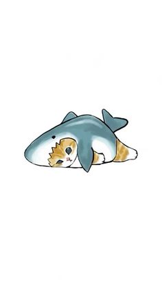 an orange and white cat laying on top of a shark shaped fish with it's eyes closed