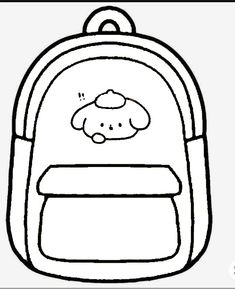 a black and white drawing of a backpack with a dog on it's back