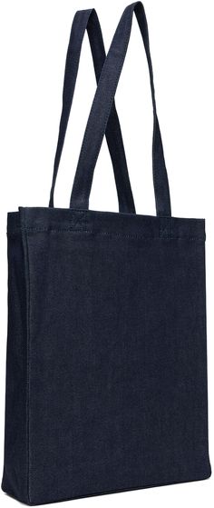 Stretch denim tote in navy. · Fixed twin carry handles · Logo printed at face · Patch pocket at interior · H14.5 x W11.5 x D3 Supplier color: Indigo Denim Blue Shopping Bag With Double Handle, Shopping Bag With Double Handle In Denim Blue, Denim Blue Double Handle Shopping Bag, Daily Use Denim Bags With Top Carry Handle, Denim Bags With Top Carry Handle For Daily Use, Denim Blue Canvas Shopping Bag, Denim Tote Bag With Top Carry Handle, Denim Blue Shopping Bags, Everyday Denim Bag With Top Carry Handle